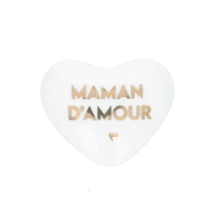 Cœur en céramique blanc et doré "Maman d'amour"