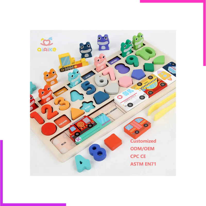 Planche Montessori Éducative en Bois - Apprentissage des Chiffres, Formes, Couleurs et Véhicules