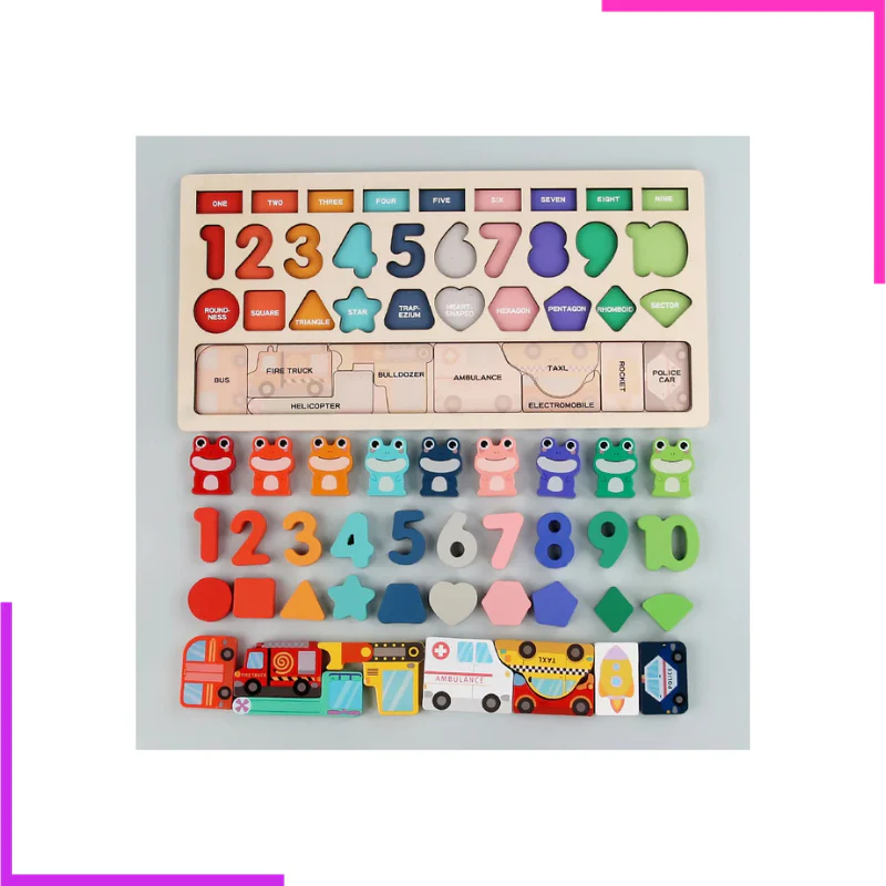 Planche Montessori Éducative en Bois - Apprentissage des Chiffres, Formes, Couleurs et Véhicules – Image 2