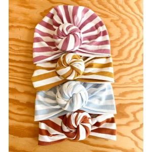 Turban noeud fleur en jersey de coton à rayures