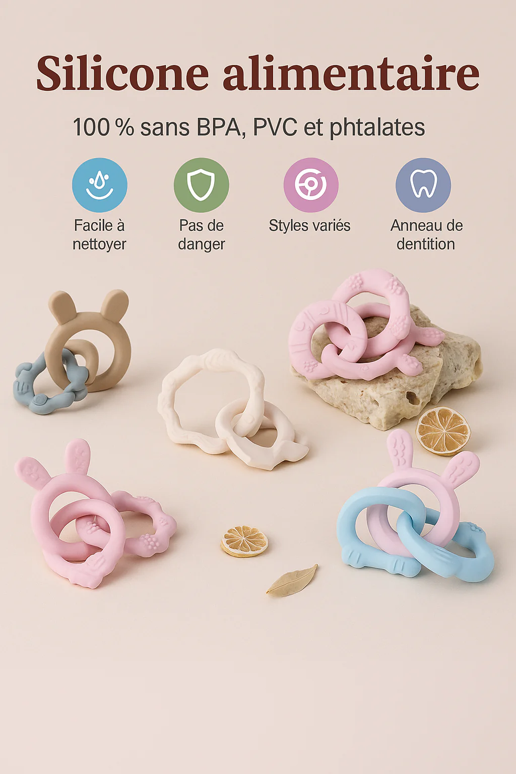Anneau de dentition bébé – Silicone doux & oreilles de lapin pour soulager les gencives – Image 3