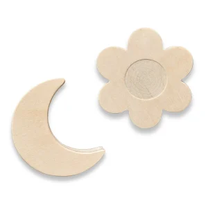Crochets muraux en bois chambre d’enfant | Lune et fleur - naturel