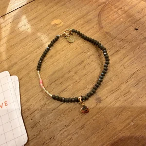 Bracelet Odette Kaki coeur doré