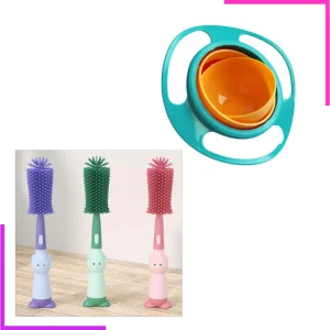 Pack Bol Anti-Renversement + Brosse 3 en 1 de Nettoyage en silicone