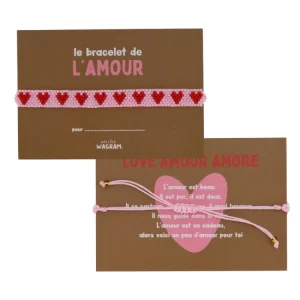 Bracelet perles roses - Coeur rouge - Atelier Wagram