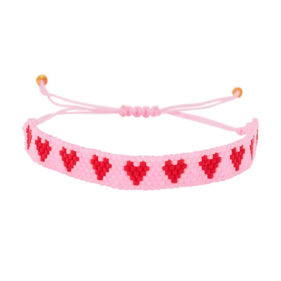 Bracelet perles roses - Coeur rouge - Atelier Wagram – Image 4