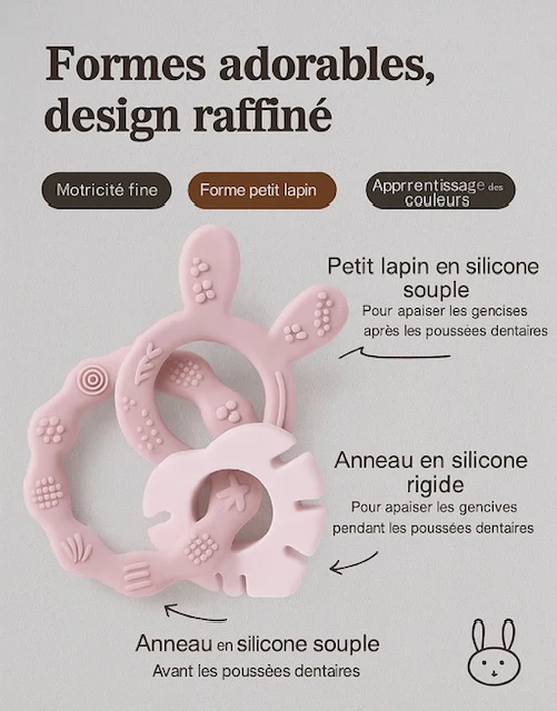 Anneau de dentition bébé – Silicone doux & oreilles de lapin pour soulager les gencives – Image 4